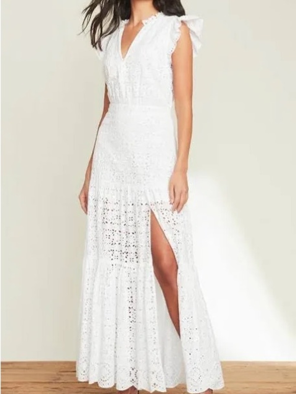 Veronica Beard Satori White Eyelet Maxi Dress Flutter Sleeve Size 2